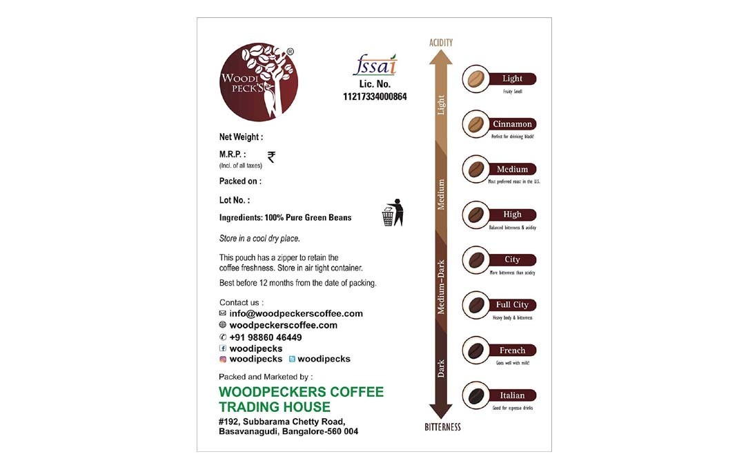 Woodi Peck's Green Coffee Beans, Shevaroys   Box  200 grams
